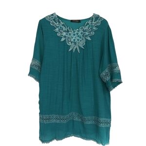 Dark Aqua Tunic Blouse with Beading Sz XL